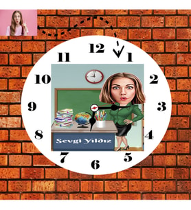 Öğretmen Sınıf Karikatürlü İsimli Kişiye Özel Saat