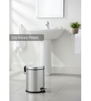 Pedallı Banyo ve Mutfak Çöp Kovası 5 Litre - Krom Metalik Gri Lüks Çöp Kutusu İç Kovalı