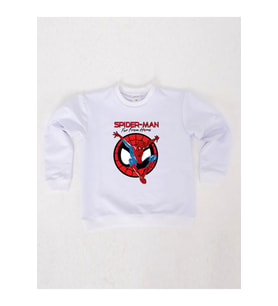 Spiderman baskılı örümcek adam pamuklu kumaş çocuk sweatshirt (Beyaz)