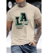 Erkek La California 1987 Baskılı Oversize Tshirt (Bej)