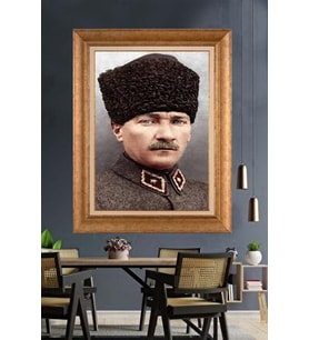 Altın Varaklı Çerçeveli Paspartulu Atatürk Tablo DC1599 (Gold)