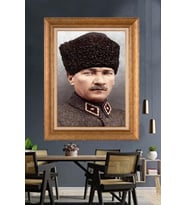 Altın Varaklı Çerçeveli Paspartulu Atatürk Tablo DC1599 (Gold)