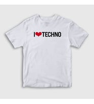 Presmono Unisex Çocuk Beyaz I Love Techno T-Shirt 543347tt (Beyaz)