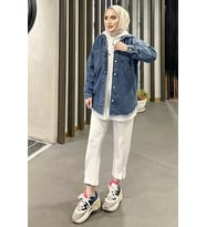 Koyu Kar Yıkama Püskül Detay Kot Ceket Oversize