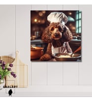 Kare Kanvas Mutfak Tablosu Aşçı Hayvanlar Tüylü Poodle Köpek