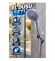 4 Kademeli El Duşu Seti – Spiral Hortum ve Duvar Askılı Duş Başlığı
