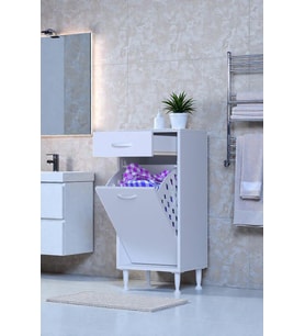 Eliusta Asil 35 cm Kirli Çamaşır Sepetli Banyo Dolabı 1 Çekmeceli Mutfak Çok Amaçlı Dolap 35x88x32,5 cm