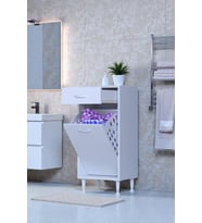 Eliusta Asil 35 cm Kirli Çamaşır Sepetli Banyo Dolabı 1 Çekmeceli Mutfak Çok Amaçlı Dolap 35x88x32,5 cm (Beyaz)