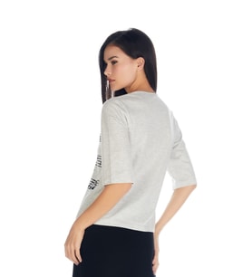 Kadın Gri Nota Crystal Baskılı T-shirt