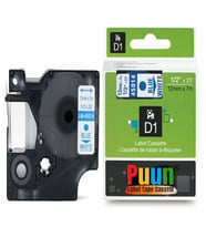 PUUN®Dymo D1 45014 S0720540 12MM x 7 Mt. Muadil Beyaz Etikete Mavi Yazı Şerit Etiket Kaseti (Çok Renkli)