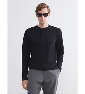 LC WAIKIKI Siyah Bisiklet Yaka Uzun Kollu Erkek Pijama Üst