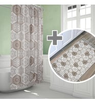 Kahverengi Banyo Paspas ve Banyo Duş Perdesi Seti-Kaymaz Tabanlı Banyo ve Kapı Önü Paspası (Çok Renkli)