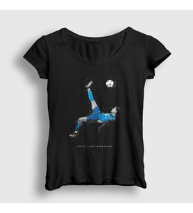 Presmono Kadın Siyah Reverse Shot Rövaşata Cristiano Ronaldo T-Shirt 326462tt
