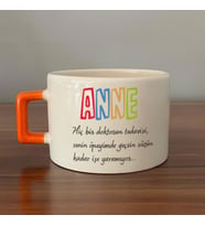 Anne Hiç Bir Doktorun Tedavisi  Baskılı Turuncu Kulplu C Fincan