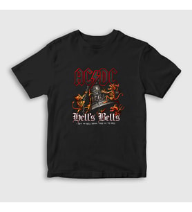 Presmono Unisex Çocuk Siyah Hells Bells Demons AC/DC T-Shirt 6252tt