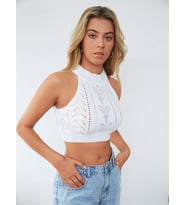 Kolsuz Balıkçı Yaka Crop Beyaz Bluz