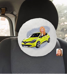 BK Gift Kişiye Özel Plakalı Kadın Renault Megane Karikatürlü Yuvarlak Araç Koltuk Yastığı-1