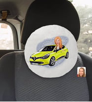 BK Gift Kişiye Özel Plakalı Kadın Renault Megane Karikatürlü Yuvarlak Araç Koltuk Yastığı-1