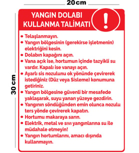 Metal Yangın Dolabı Kullanma Talimatı 20cm x 30cm A4 Büyüklüğünde Uyarı Levhası Yönlendirme Tabelası