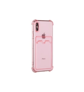 Teknomoda Apple iPhone Xs MAX Kılıf Kartlıklı Anti Şok Korumalı Şeffaf Silikon Pembe