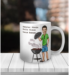 Kişiye Özel Mangalcı Baba Karikatürlü Kupa Bardak