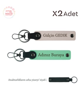 Anneler Gününe Şık Armağan, İsim & Soyisim Yazılı 2’li Anahtarlık Seti, Yeşil-Pudra-Siyah