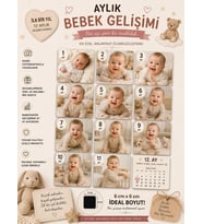 12'li Kare Fotoğraf Magneti Ay Ay Bebek Büyümesi Takvimli Kişiselleştirilebilir Anı Seti