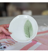 Yaprak Desenli El Yapımı Seramik Tabak, Dekoratif Hediyelik Tabak