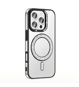 Lexroo iPhone 16 Pro Kılıf Pırlanta Taş Tasarımlı M-safe Şarj Özellikli Karetta Silikon - Siyah