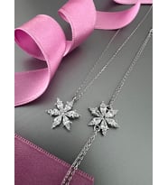Kamelya Çiçeği 925 Ayar Gümüş Kolye Bileklik Set-Hediye Kutulu-40+5 cm Uzatma