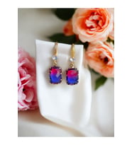Kristal Taşlı Altın Kaplama Küpe (Mavi-Pembe)