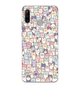 Huawei P30 Lite Uyumlu Sevimli Kediler Desenli Şeffaf Telefon Kılıfı