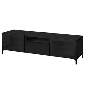 TV Sehpası, Venge-Parlak Cila-Siyah-Şeffaf Cam, 180x42x48 cm