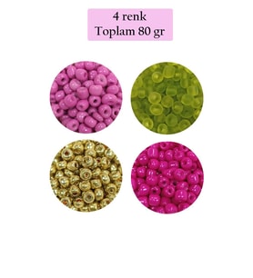 Dökme Cam Kum Boncuk Büyük Boy (6/0) 4 mm - 4 Renk - Toplam 80 Gram - BNC412