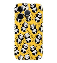 Apple iPhone 14 Pro Uyumlu Lansman Kılıf Panda Tasarımlı İçi Kadife Kapak-Sarı (Şeffaf)