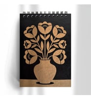 A6 (10,5x14,8 cm) Floral Vazo Temalı Defter – Spiralli, Çizgisiz, Kraft Not Defteri (Kahverengi)