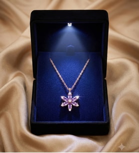 Premium Işıklı Kutuda 925 Ayar Gümüş Gerçek Ametist Taşlı Lotus Çiçeği Kadın Kolye