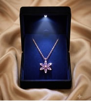 Premium Işıklı Kutuda 925 Ayar Gümüş Gerçek Ametist Taşlı Lotus Çiçeği Kadın Kolye