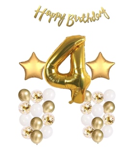 Gold Konsept Doğum Günü Kutlama Seti; Beyaz Gold Konfetili Balon, Rakam Yıldız Folyo Ve Banner