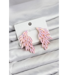 Pembe Renk Kristal Taşlı Kanat Küpe TJ-BKP11911