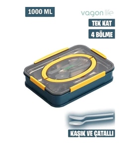 VAGONLİFE PASLANMAZ ÇELİK BÖLMELİ YEMEK KABI - LUNCH BOX  BL2201 1000 ML  MAVİ (Çok Renkli)