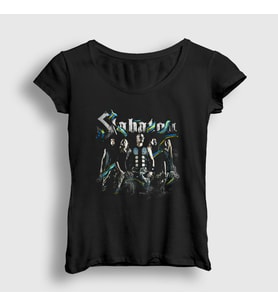 Presmono Kadın Siyah Band Sabaton T-Shirt 108531tt