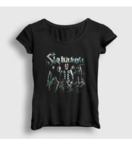 Presmono Kadın Siyah Band Sabaton T-Shirt 108531tt