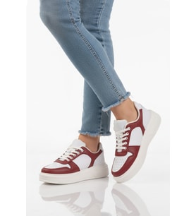 AYK'S Beyaz Bordo Bağcıklı Cilt Hafif Unisex Sneaker Aper 049 G