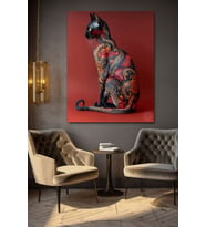 SANATSAL SİYAH KEDİ KANVAS TABLO EV DUVAR SALON OFİS DÜKKAN HEDİYELİK DEKARASYON SÜSÜ (Çok Renkli)