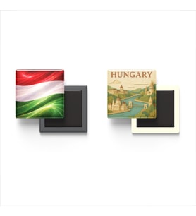 Buzdolap Magnetleri - Macaristan Bayrağı ve Paper Cut Tema - 2'li Set Magneti