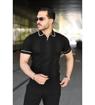 Erkek Dokulu Desen Yakalı Kısa Kollu Tişört