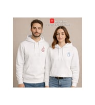 Sevgili Çift Kombin Ateş ve Su Baskılı Hoodie –Unisex Oversize Kapüşonlu Sweatshirt 2’li Set 3 İplik (Beyaz)