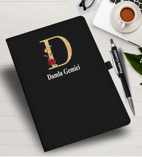 Kişiye Özel harf Tasarımlı  İsme Özel Defter ve Kalem