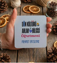 Kişiye Özel Din Kültürü Öğretmeni Bardak Altlığı Öğretmenler Günü Hediyesi (Beyaz)